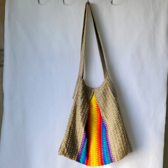 Unbranded Handbags - Womens beige crochet shoulder bag with multi color sides